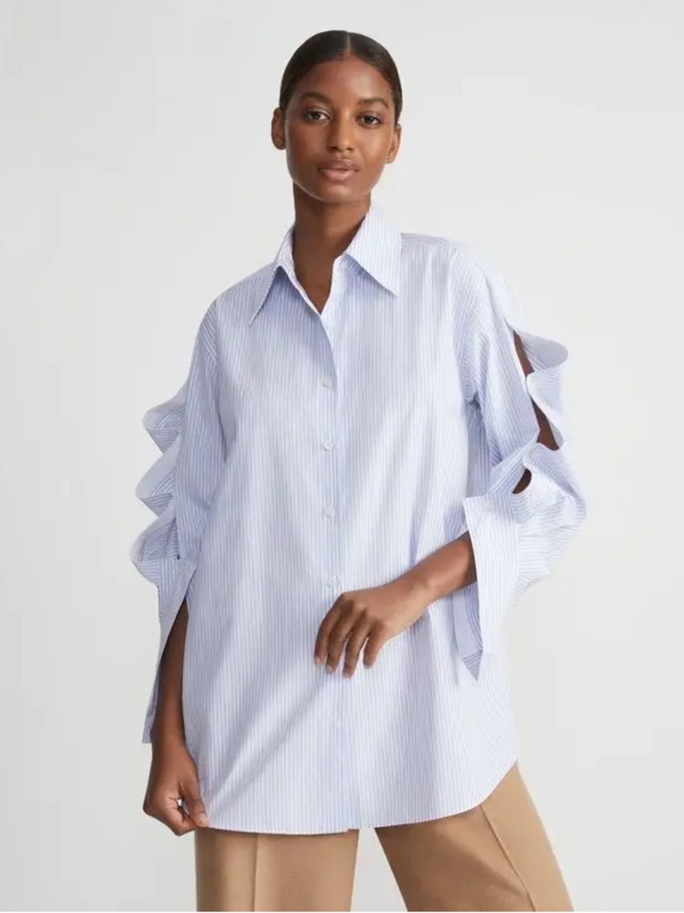 Lafayette 148 Blue Striped Buttondown Shirt